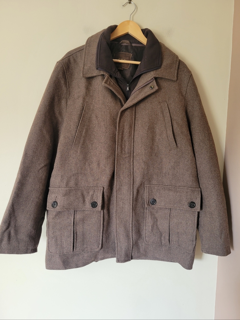 Tasso Elba Men's Wool Blend Winter Field Coat Collared Jacket Brown Size Large